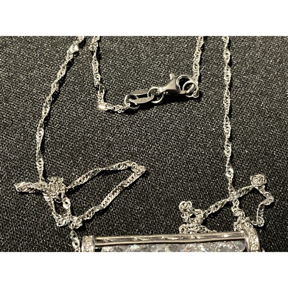 925 Floating Crystal Bar Necklace 16in - Picture 4 of 5